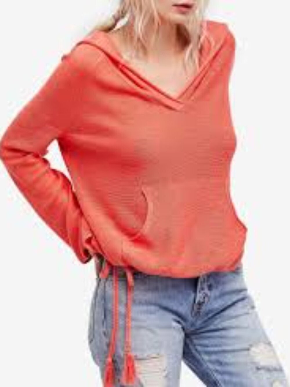 FREE PEOPLE Size XS OPTIMISTIC LINEN BLEND Women's Coral Hooded Pullover Top